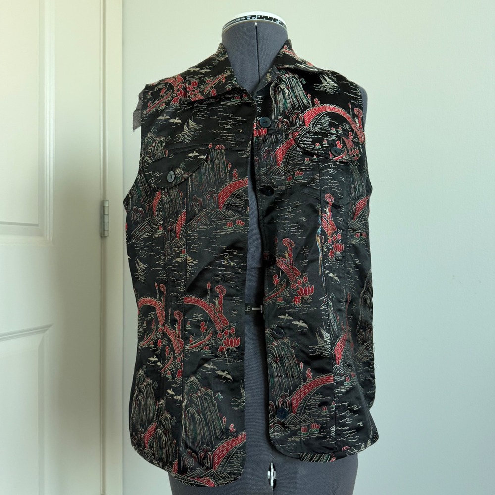 Vintage Print Silk Blend Sleeveless‎ Button Front Tank Size 0
